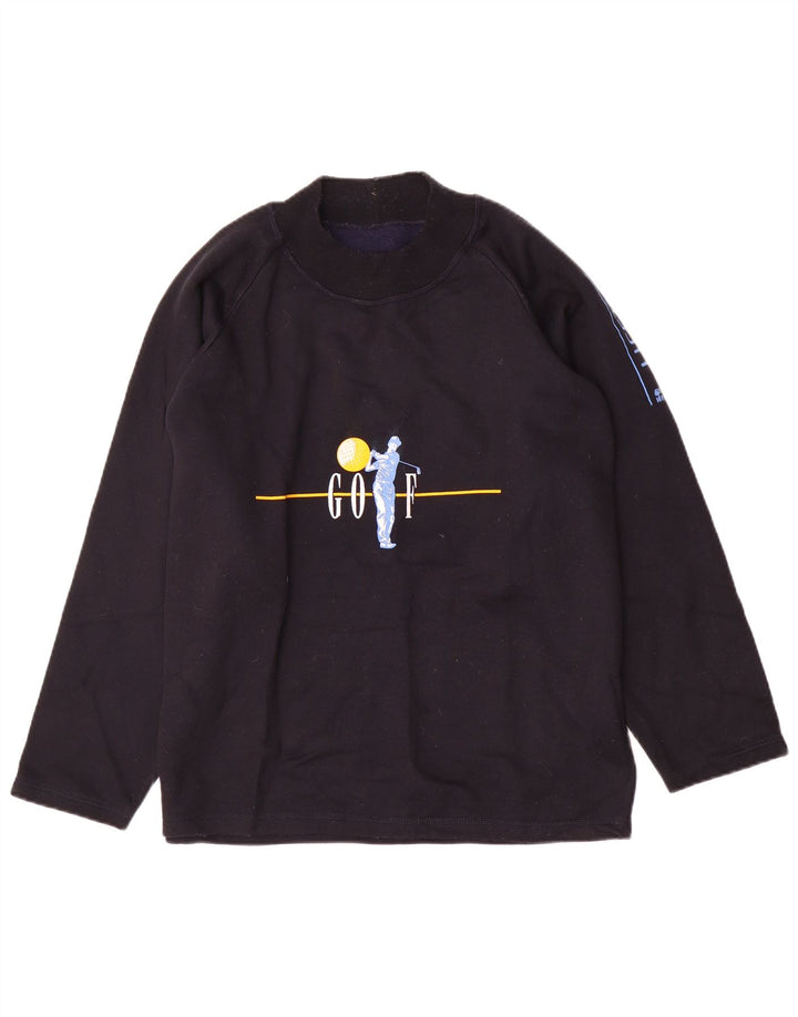 Vintage Mens Graphic Sweatshirt Jumper XL Navy Blue Acrylic