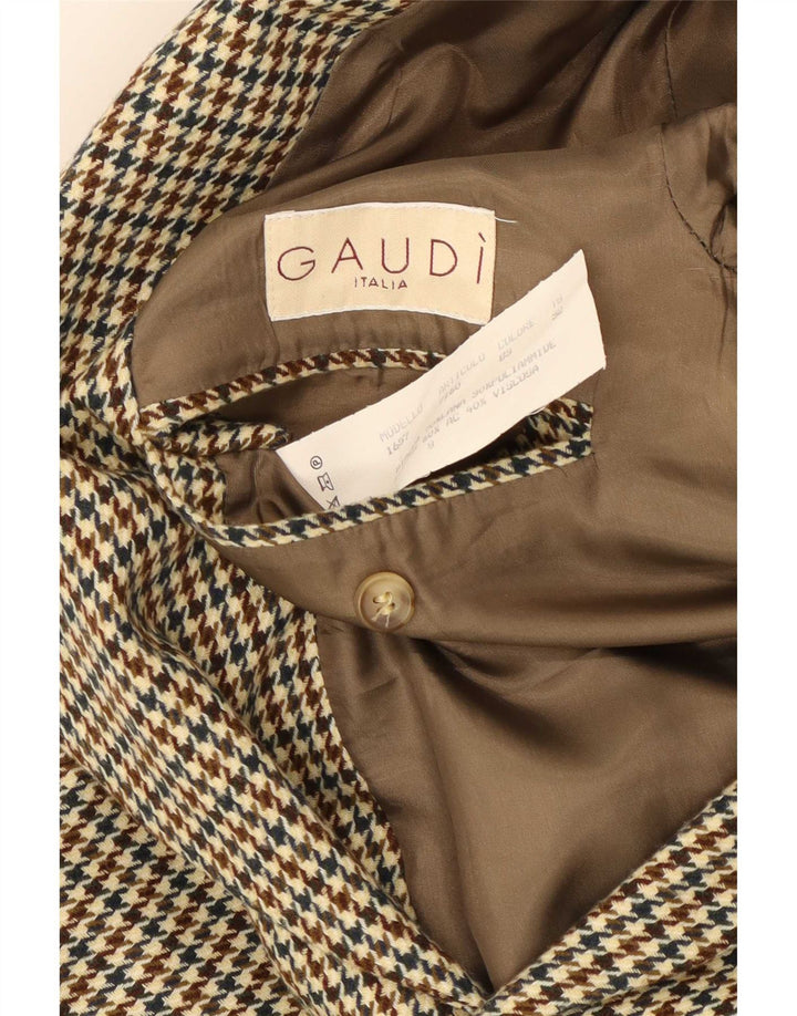 Gaudi Mens 2 Button Blazer Jacket IT 52 XL Brown Houndstooth Wool
