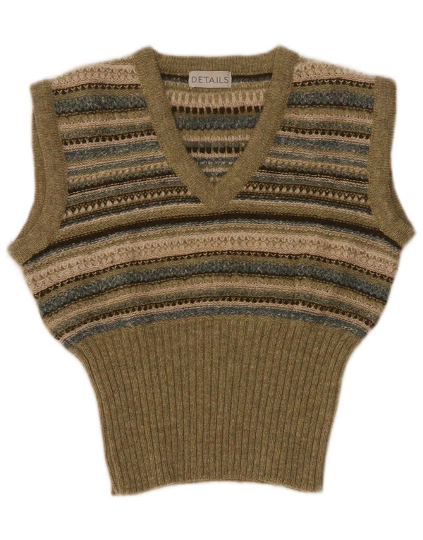 Vintage Womens Crop Vest Tank Top UK 10 Small Green Striped Wool
