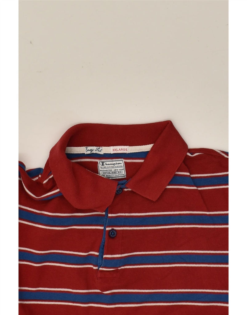 CHAMPION Mens Easy Fit Polo Shirt 2XL Red Striped Cotton | Vintage Champion | Thrift | Second-Hand Champion | Used Clothing | Messina Hembry 