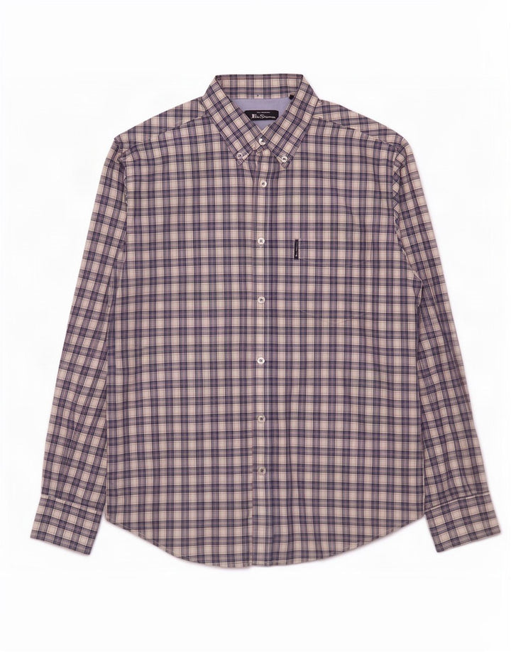 Ben Sherman Mens Shirt Medium Blue Check Cotton