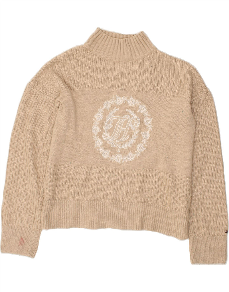 TOMMY HILFIGER Womens Graphic Turtle Neck Jumper Sweater UK 10 Small Beige | Vintage Tommy Hilfiger | Thrift | Second-Hand Tommy Hilfiger | Used Clothing | Messina Hembry 