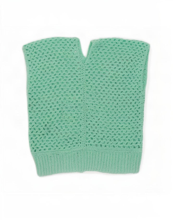 Vintage Womens Crochet Vest Tank Top UK 14 Medium Turquoise
