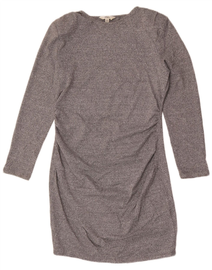 Marks & Spencer Womens Long Sleeve Sheath Dress UK 14 Medium Grey Flecked