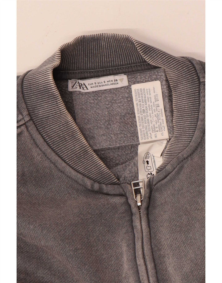 Zara Womens Crop Oversized Tracksuit Top Jacket UK 10 Small Grey Cotton