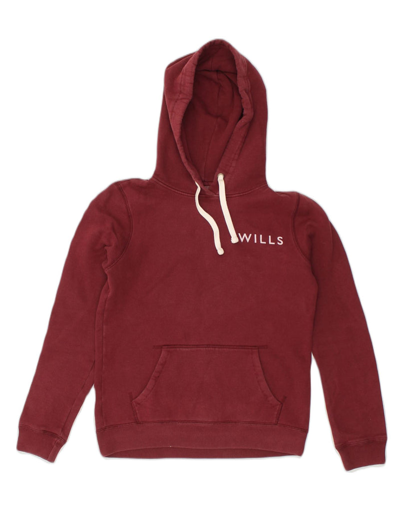 JACK WILLS Womens Graphic Hoodie Jumper UK 8 Small  Burgundy Cotton | Vintage Jack Wills | Thrift | Second-Hand Jack Wills | Used Clothing | Messina Hembry 