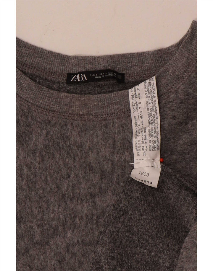 Zara Womens Oversized Boat Neck Jumper Sweater UK 16 Large Grey Polyester