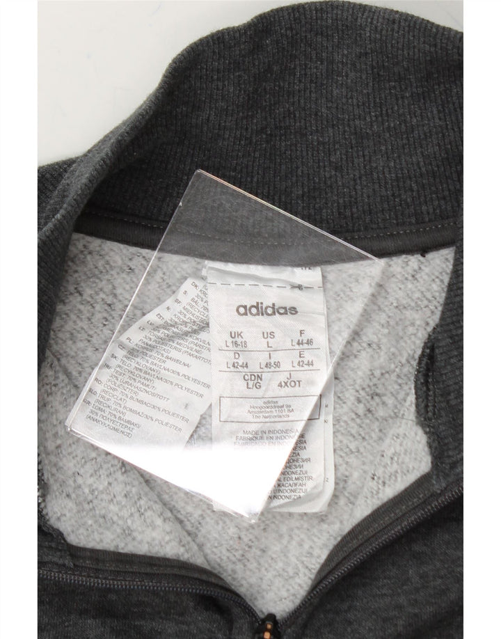 ADIDAS Womens Oversized Zip Neck Sweatshirt Jumper UK 16/18 Large Grey Vintage Adidas and Second-Hand Adidas from Messina Hembry 