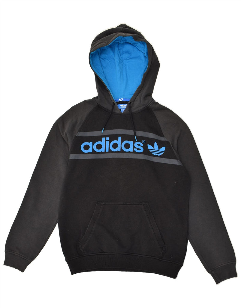 ADIDAS Mens Graphic Hoodie Jumper Small Black Colourblock Cotton | Vintage Adidas | Thrift | Second-Hand Adidas | Used Clothing | Messina Hembry 