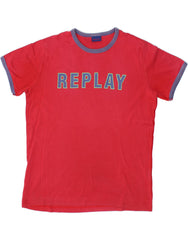 REPLAY Mens Graphic T-Shirt Top Medium Red Cotton