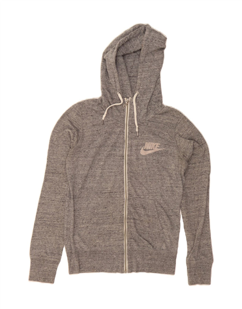 NIKE Womens Graphic Zip Hoodie Sweater UK 14 Medium Grey Flecked Vintage Nike and Second-Hand Nike from Messina Hembry 