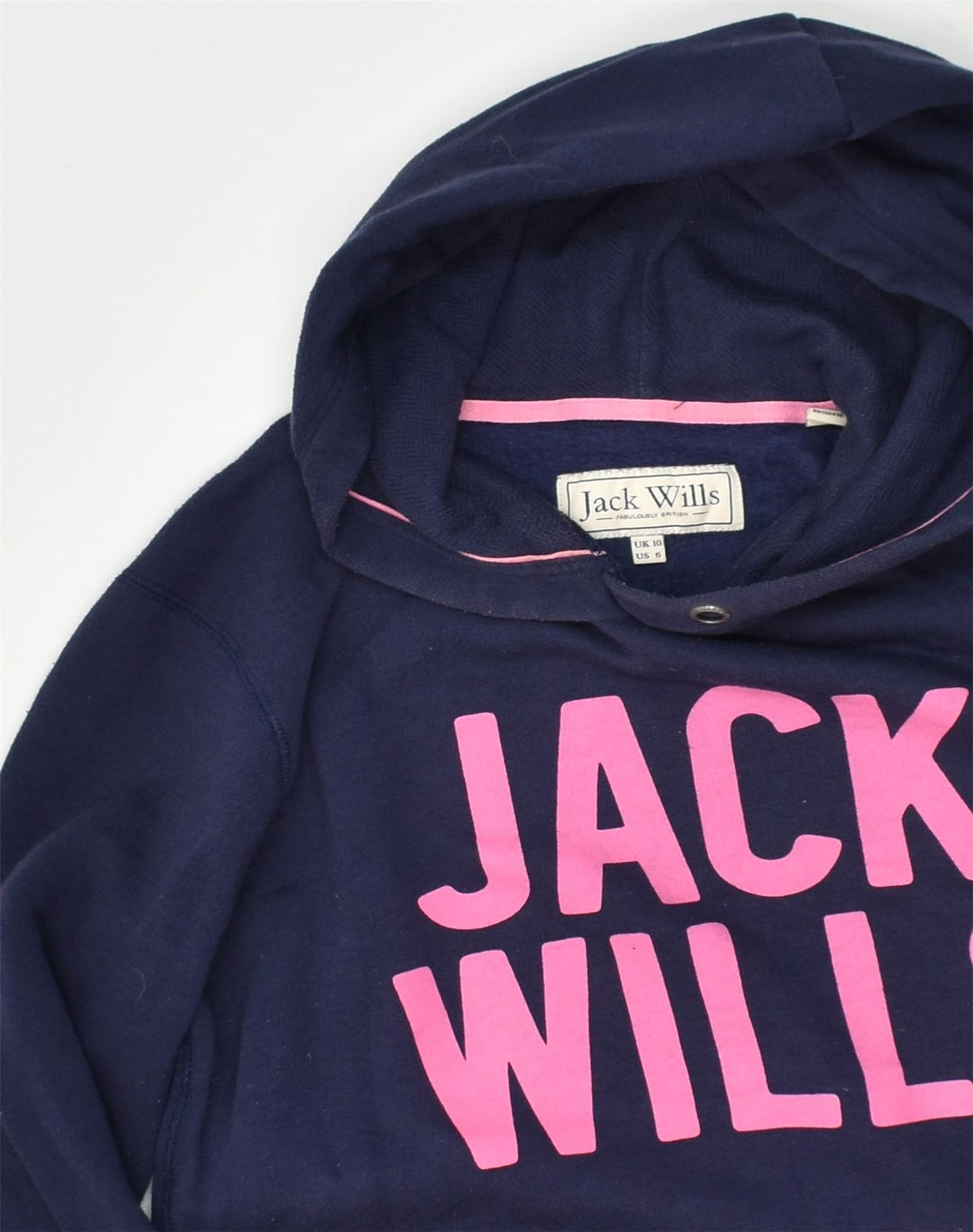 JACK WILLS Womens Graphic Hoodie Jumper UK 10 Small  Navy Blue Cotton | Vintage Jack Wills | Thrift | Second-Hand Jack Wills | Used Clothing | Messina Hembry 