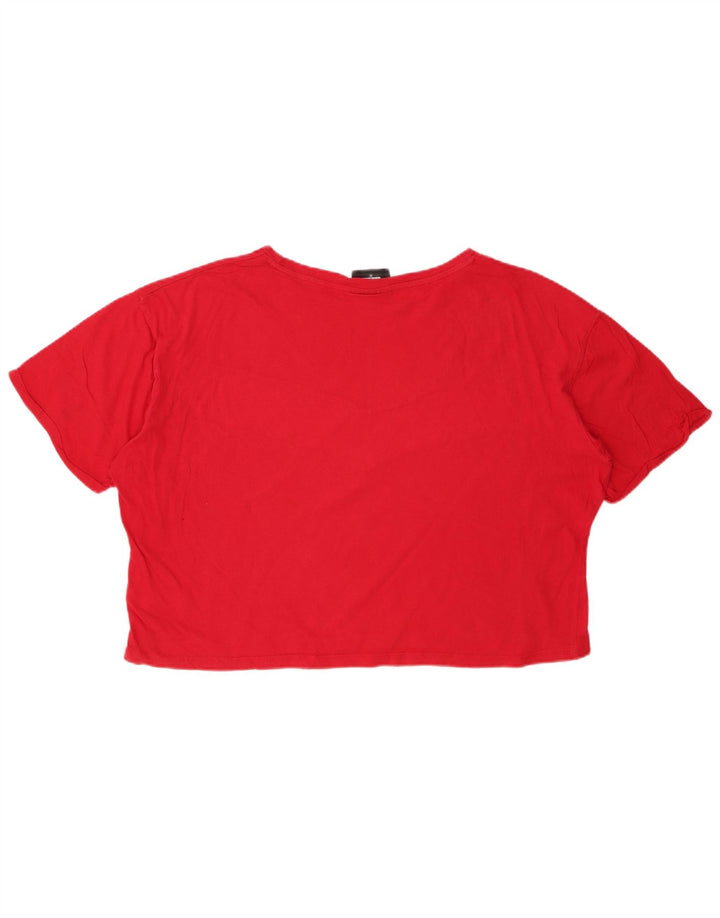 LOTTO Womens Crop Oversized T-Shirt Top UK 18 XL Red Colourblock Cotton