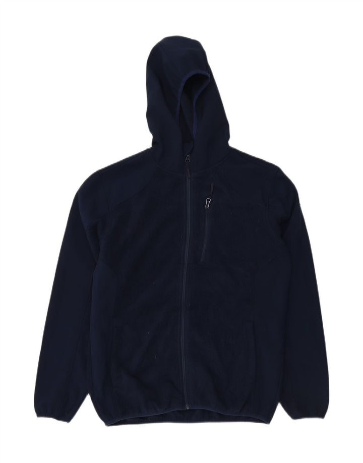 REEBOK Mens Hooded Fleece Jacket UK 38 Medium Navy Blue Polyester Vintage Reebok and Second-Hand Reebok from Messina Hembry 