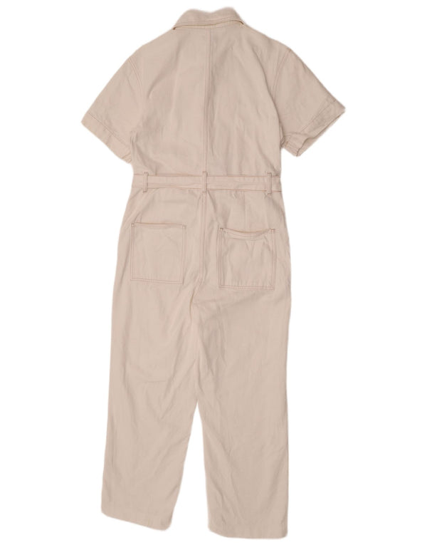 Topshop Womens Short Sleeve Jumpsuit UK 10 Small White Cotton