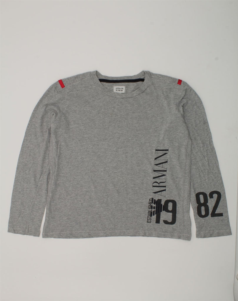 ARMANI JUNIOR Boys Graphic Top Long Sleeve 11-12 Years Grey Cotton | Vintage Armani Junior | Thrift | Second-Hand Armani Junior | Used Clothing | Messina Hembry 