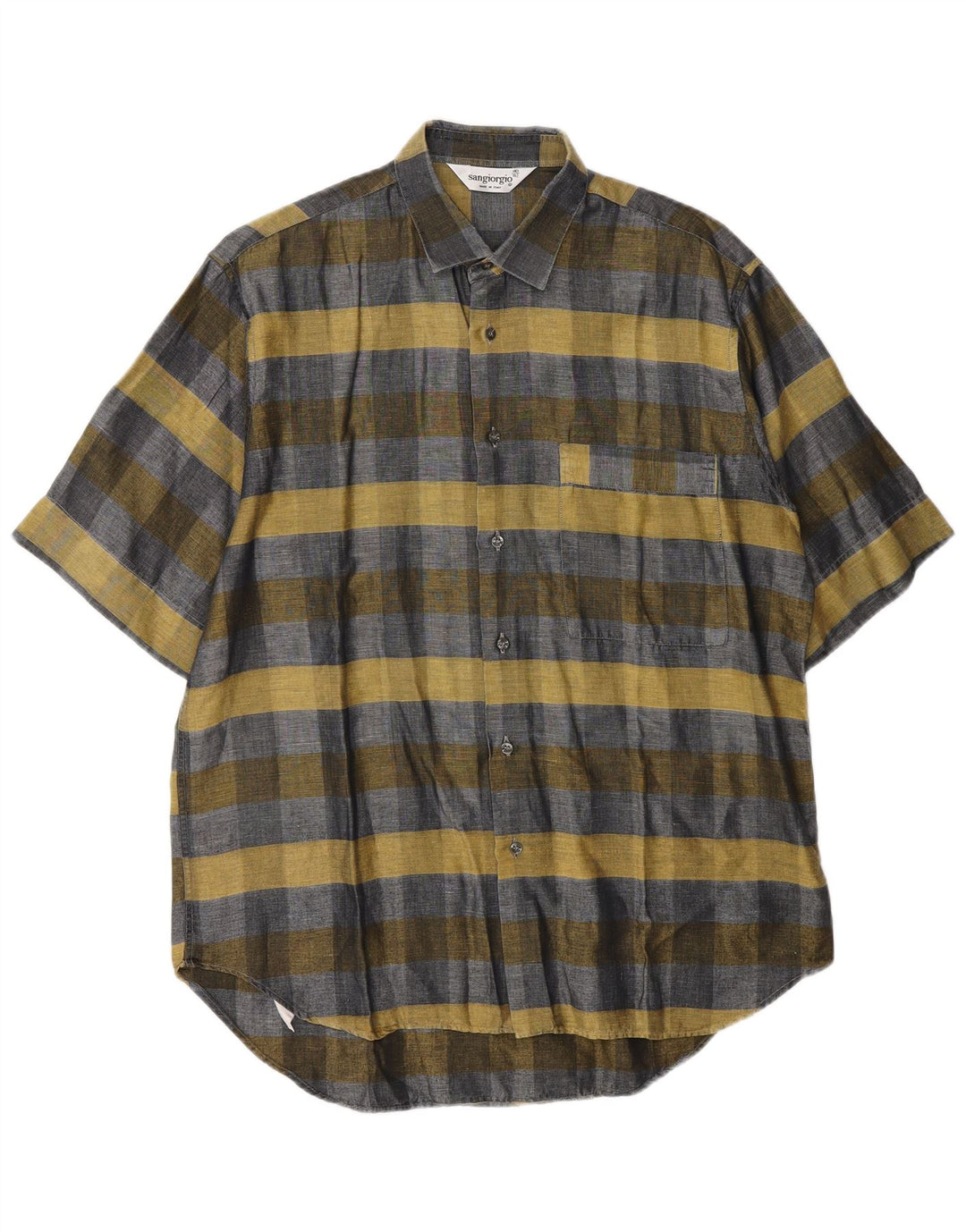 Sangiorgio Mens Short Sleeve Shirt Size 40/15 Medium Grey Check