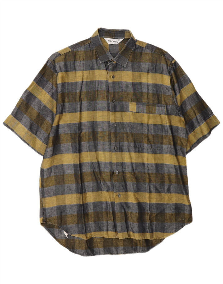 Sangiorgio Mens Short Sleeve Shirt Size 40/15 Medium Grey Check