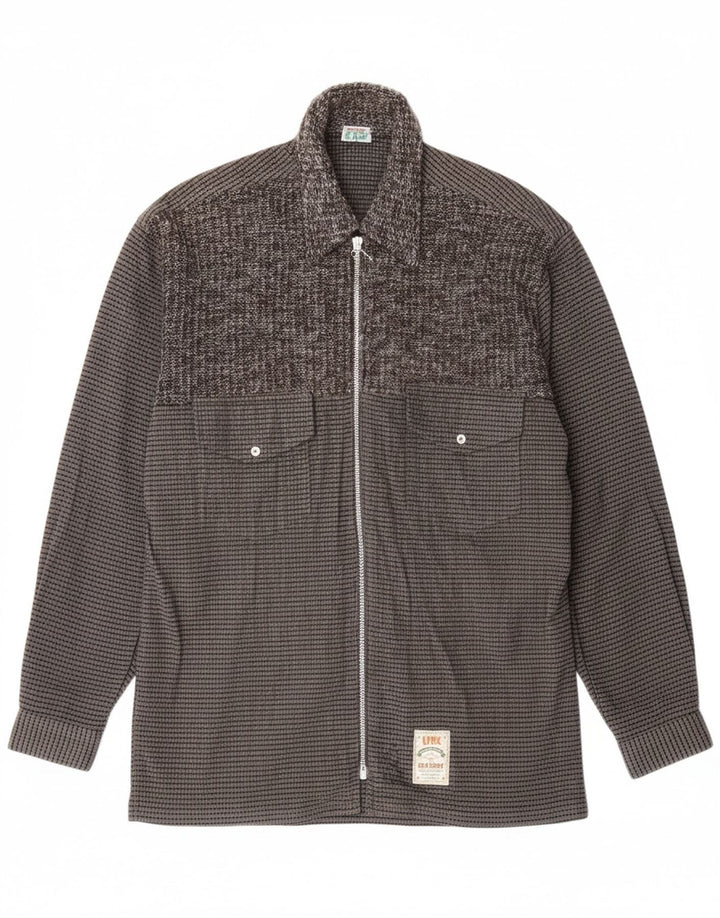 VINTAGE Mens Flannel Shirt IT 48 Medium Grey Check Viscose