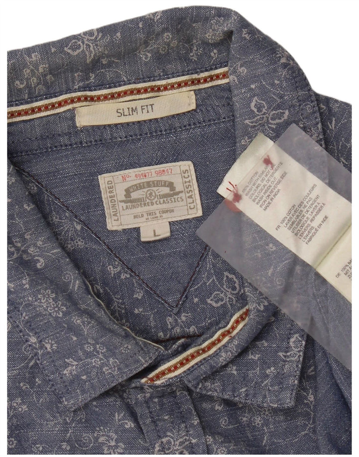 White Stuff Mens Slim Fit Shirt Large Blue Floral Cotton