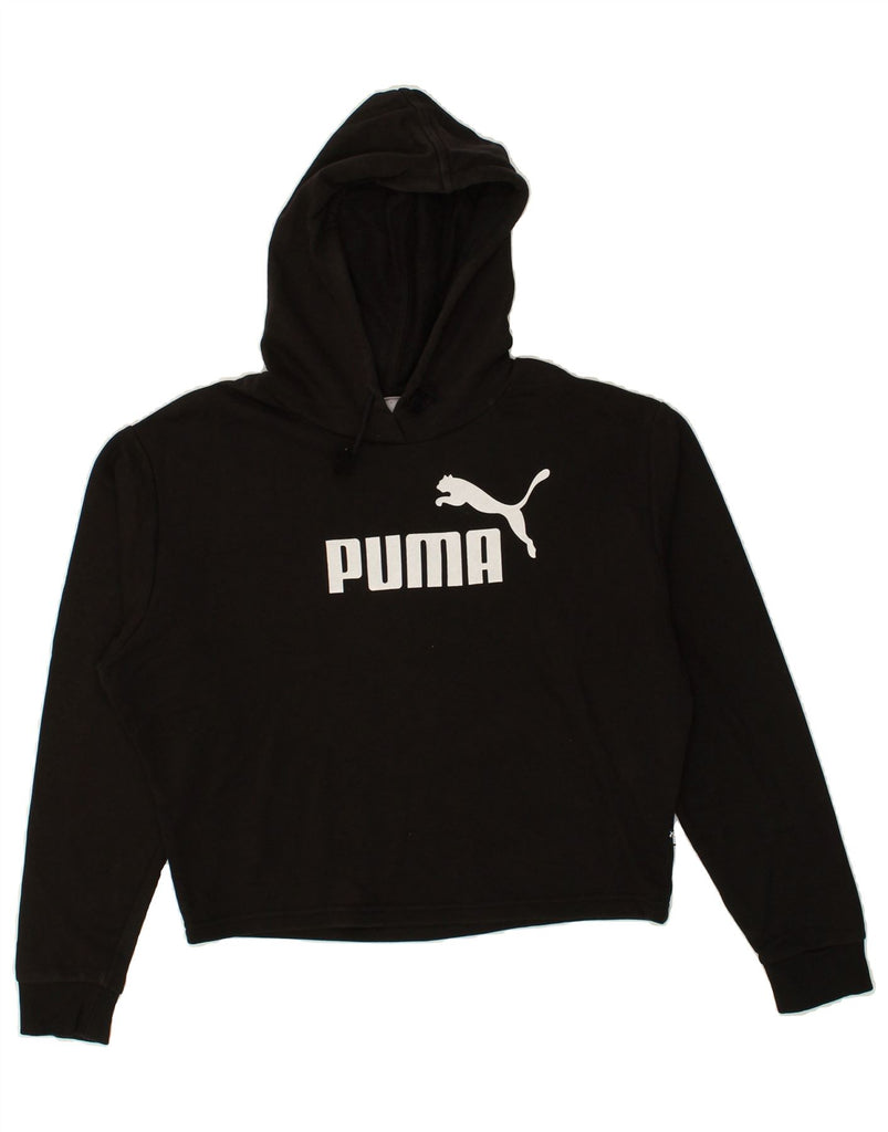 PUMA Womens Graphic Hoodie Jumper UK 10 Small Black Cotton | Vintage Puma | Thrift | Second-Hand Puma | Used Clothing | Messina Hembry 