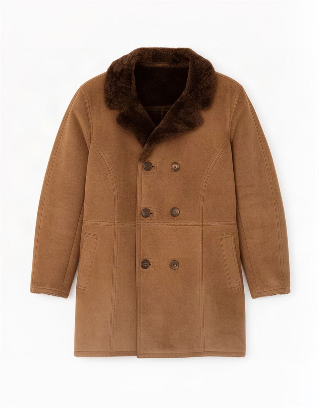 Vintage Mens Loose Fit Shearling Double Breasted Coat IT 46 Small Brown
