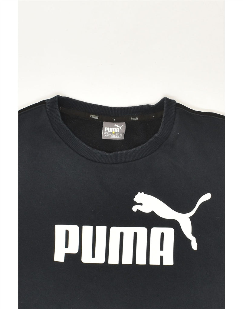 PUMA Mens Graphic Sweatshirt Jumper Medium Black Cotton | Vintage Puma | Thrift | Second-Hand Puma | Used Clothing | Messina Hembry 