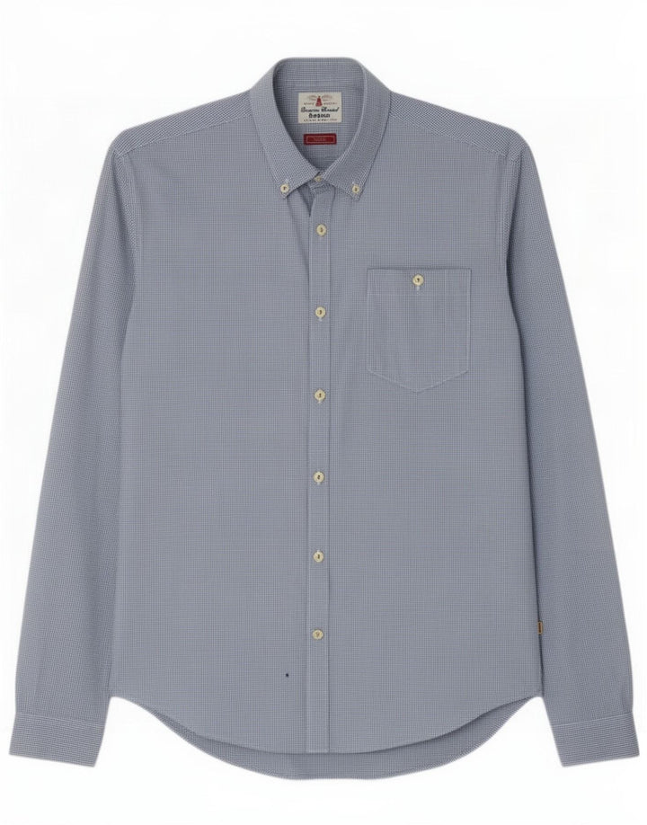 Barbour Mens Slim Fit Shirt Medium Blue Gingham Cotton
