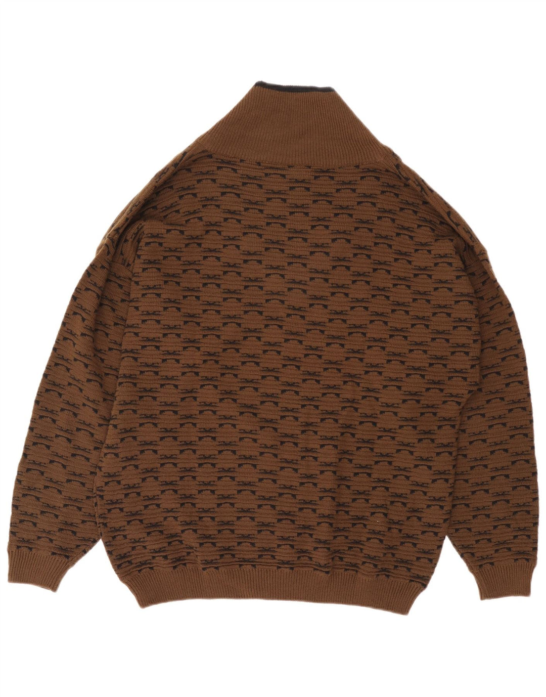 Brian Scott Mens Shawl Neck Jumper Sweater XL Brown Geometric Acrylic