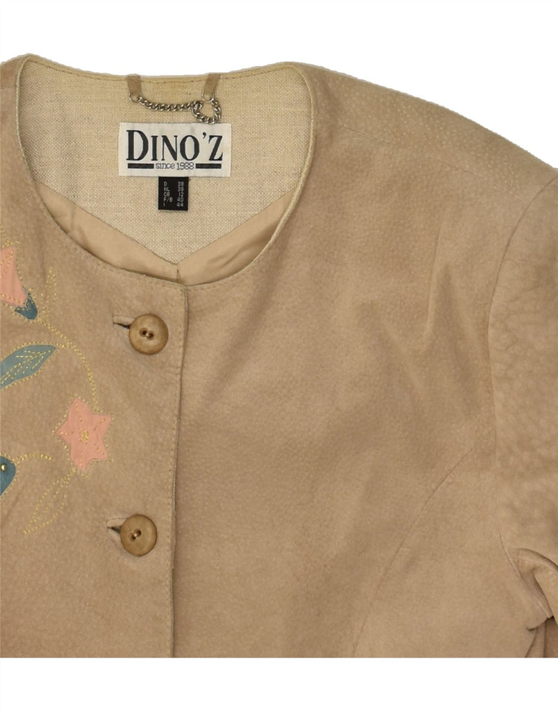 DINO' Z Womens Crop Leather Jacket UK 12 Medium Beige Floral Leather | Vintage DINO' Z | Thrift | Second-Hand DINO' Z | Used Clothing | Messina Hembry 