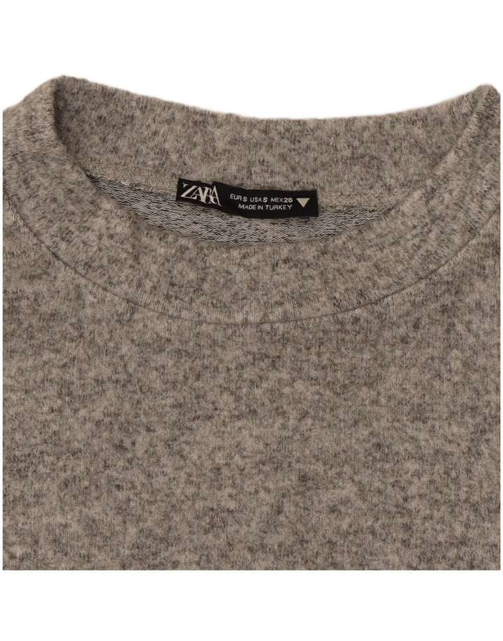 Zara Womens Crop Top Long Sleeve UK 10 Small Grey
