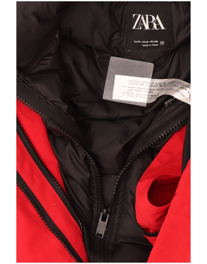 Zara Womens Hooded Oversized Padded Jacket UK 10 Small Red Polyester