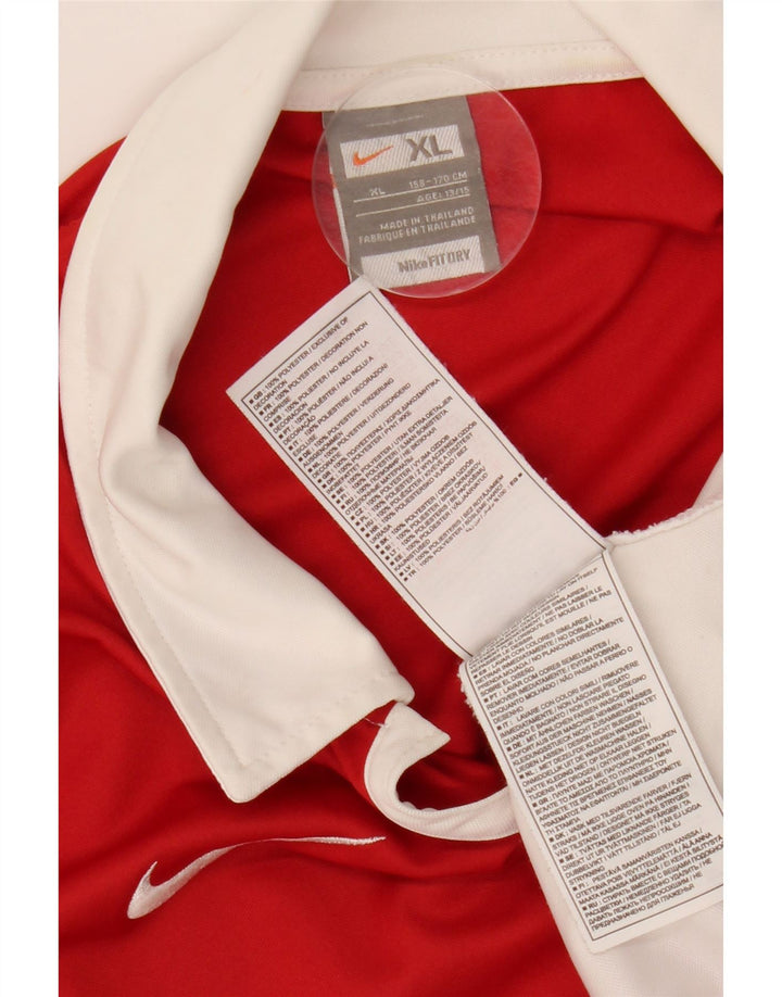 NIKE Boys Polo Shirt 13-14 Years XL Red Colourblock Polyester
