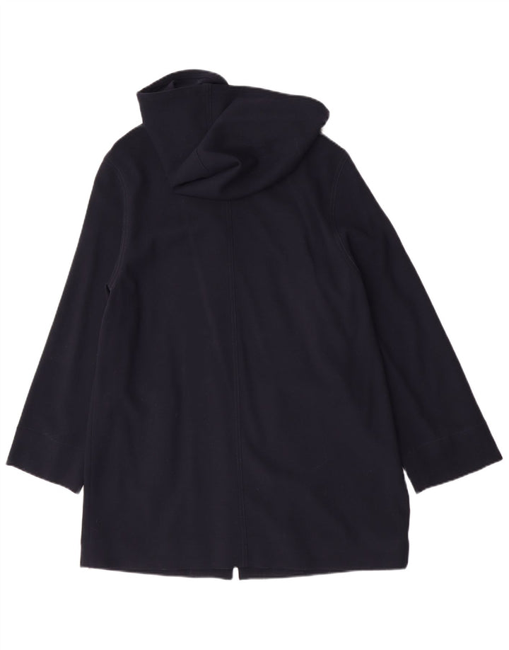 Jaeger Womens Hooded Oversized Overcoat UK 10 Small Navy Blue Virgin Wool