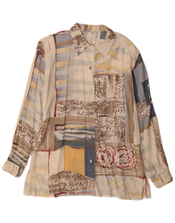 Vintage Womens Shirt Dress UK 16 Large Beige Patchwork