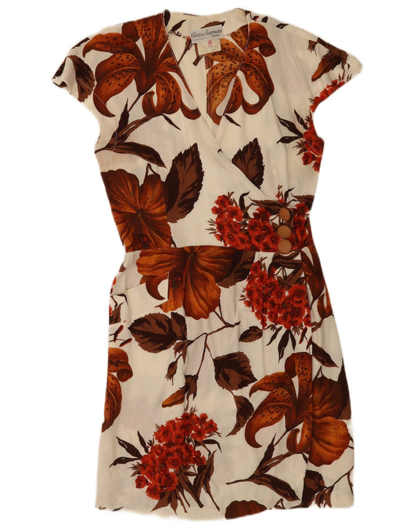 Therese Baumaire Womens Wrap Dress EU 42 Large White Floral Viscose