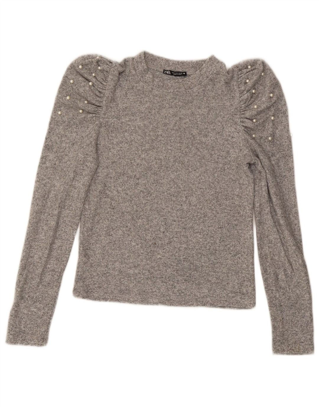 Zara Womens Crop Top Long Sleeve UK 10 Small Grey