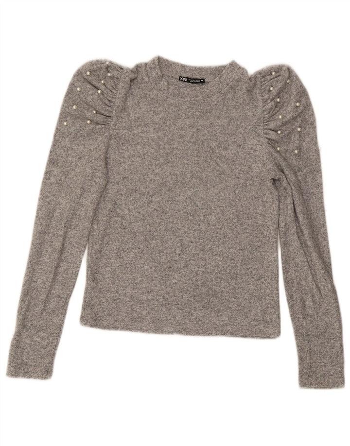 Zara Womens Crop Top Long Sleeve UK 10 Small Grey