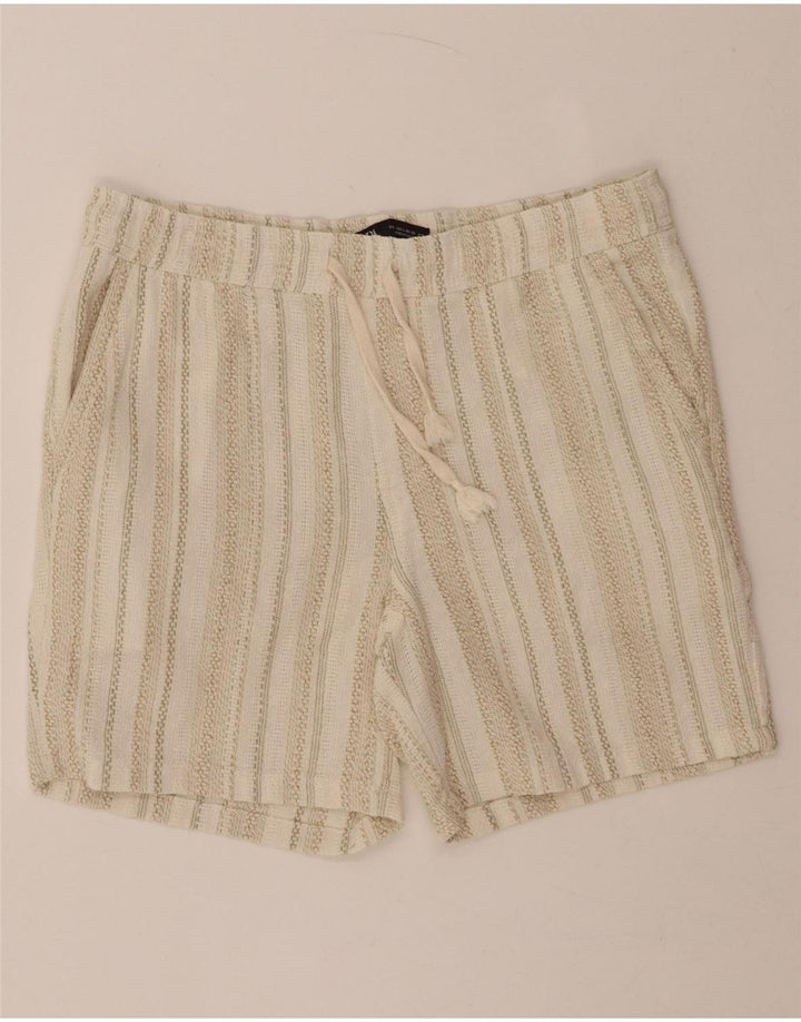ZARA Womens Chino Shorts Large W32 Beige Striped Cotton Vintage Zara and Second-Hand Zara from Messina Hembry 