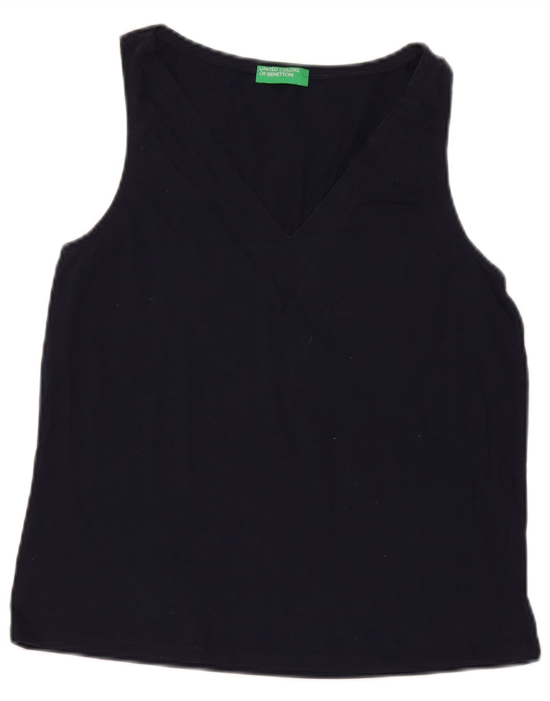 Benetton Womens Vest Top UK 10 Small Navy Blue Cotton