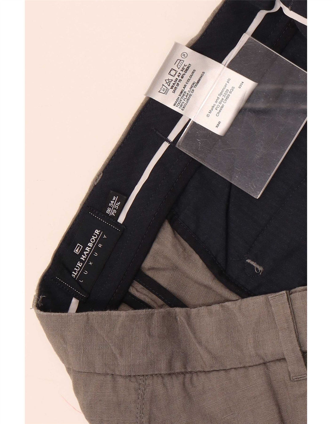 Marks & Spencer Mens Blue Harbour Straight Chino Trousers W34 L31 Grey