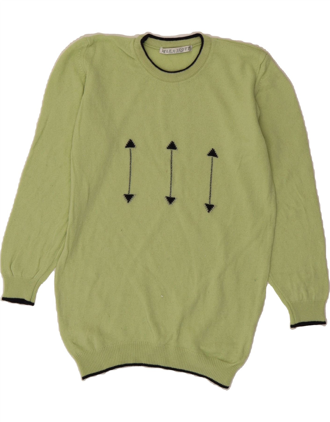 LYLE & SCOTT Womens Crew Neck Jumper Sweater UK 12 Medium Green Geometric Vintage Lyle & Scott and Second-Hand Lyle & Scott from Messina Hembry 