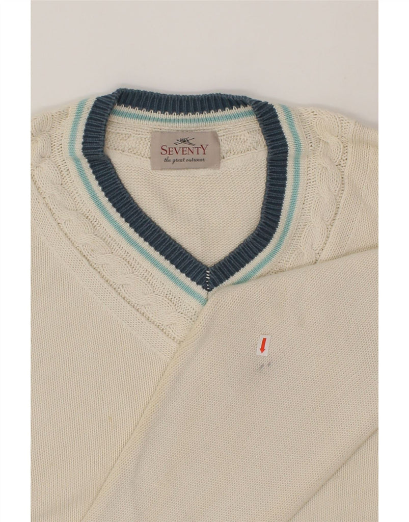 SEVENTY Mens V-Neck Jumper Sweater Large Off White Vintage Seventy and Second-Hand Seventy from Messina Hembry 