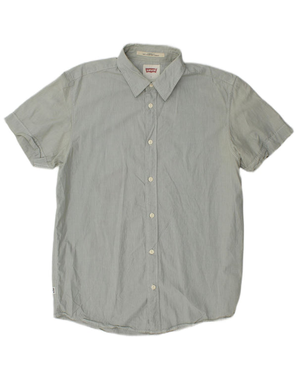 Levi's Mens Short Sleeve Standard Fit Shirt Medium Green Pinstripe Cotton