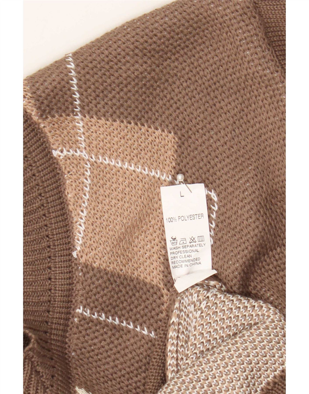 Vintage Womens V-Neck Jumper Sweater Large Brown Argyle/Diamond Polyester