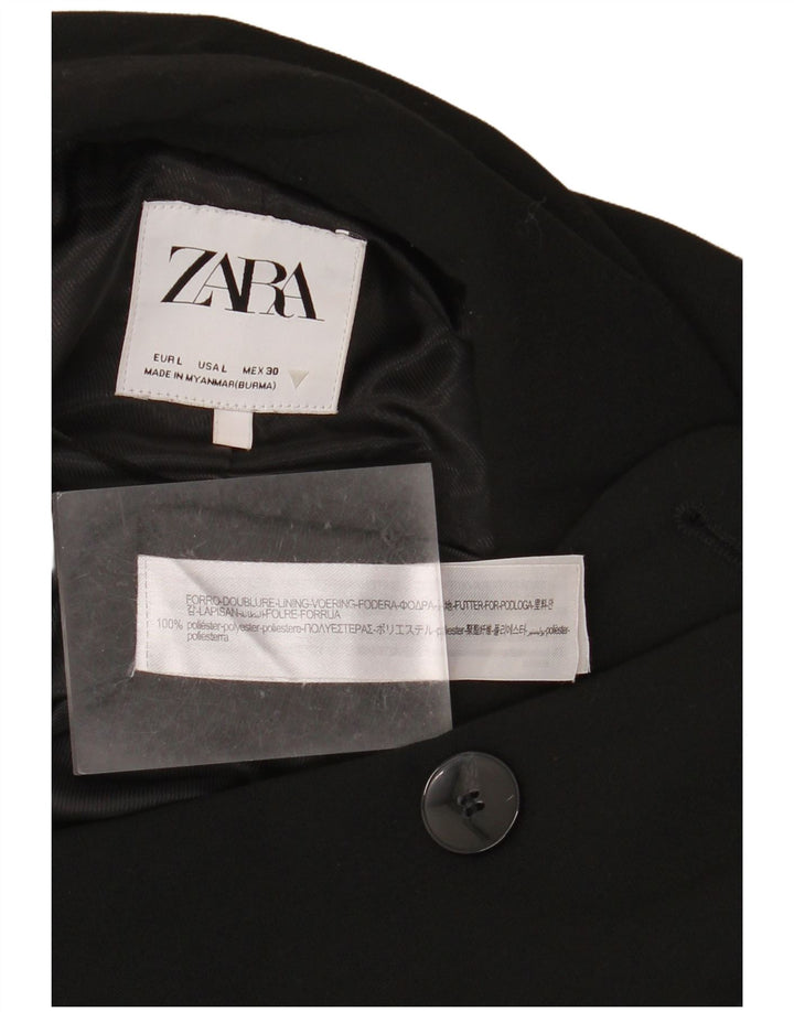 ZARA Womens Double Breasted Blazer Jacket UK 16 Large Black Polyester