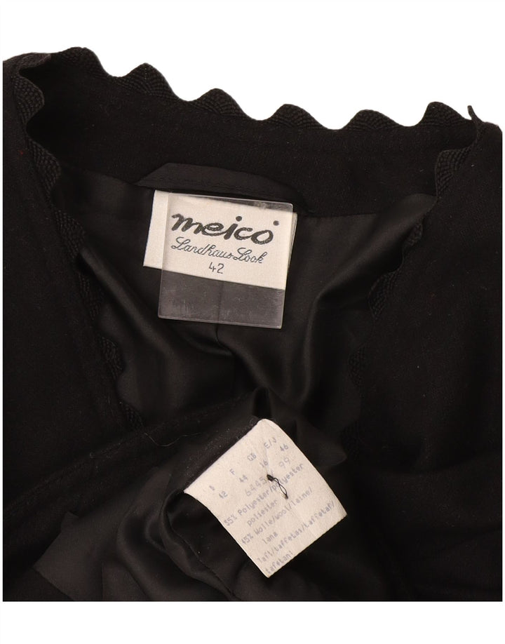 Meico Womens 3 Button Crop Blazer Jacket UK 16 Large Black Polyester