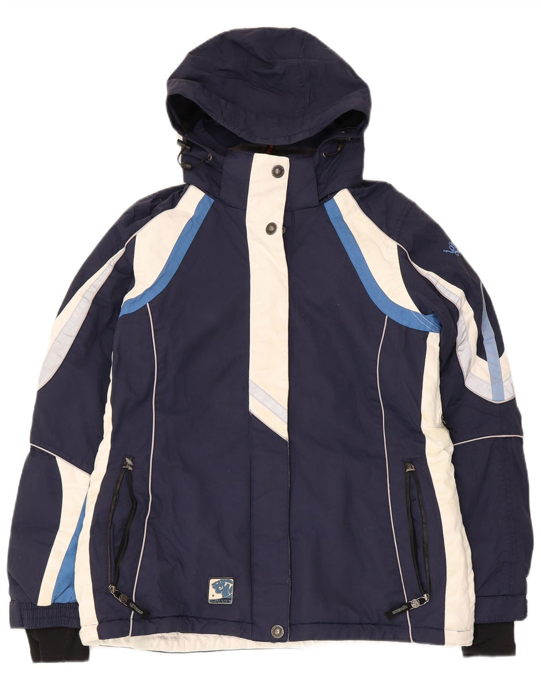 Iguana Womens Hooded Ski Jacket EU 40 Medium Navy Blue Colourblock