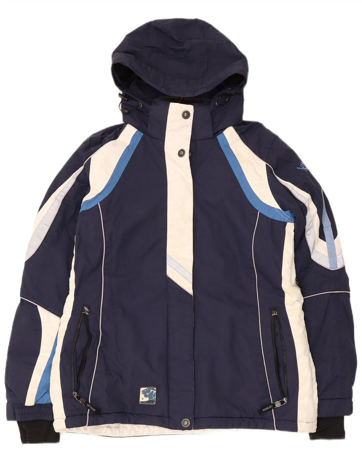 Iguana Womens Hooded Ski Jacket EU 40 Medium Navy Blue Colourblock