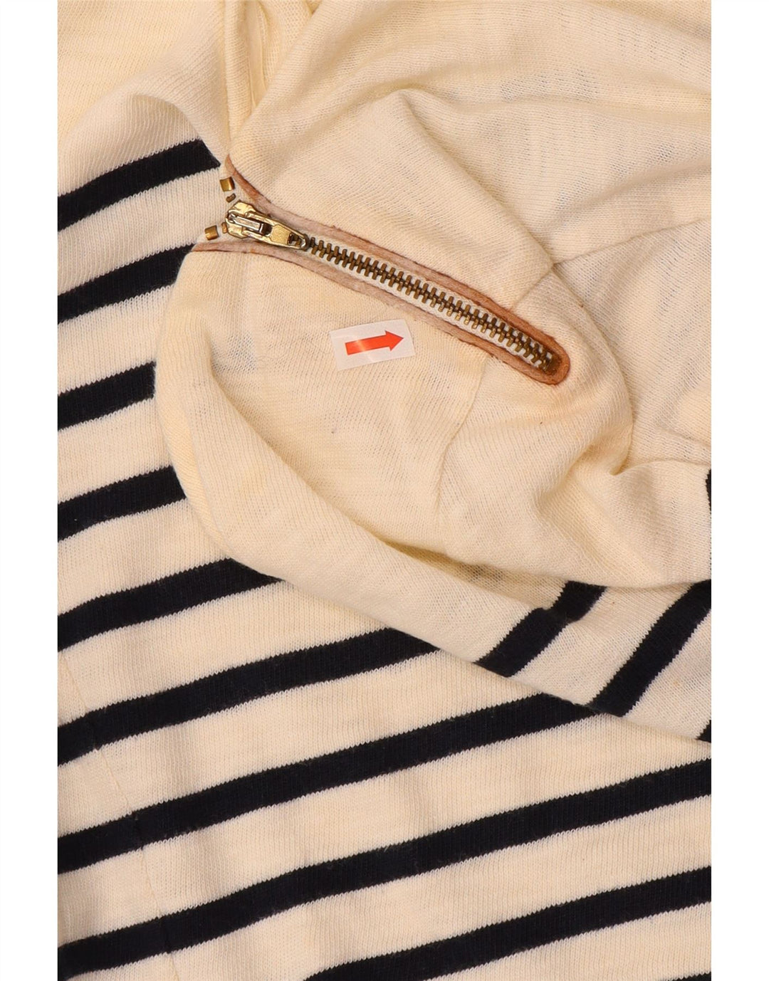 Massimo Dutti Womens Top 3/4 Sleeve UK 12 Medium Off White Striped Cotton